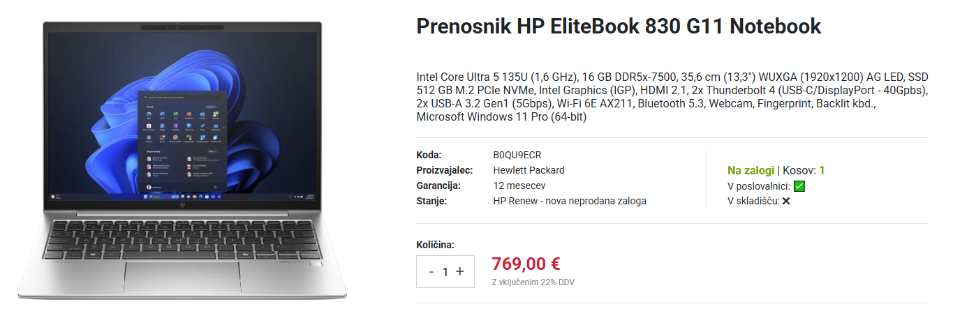 Prenosnik HP EliteBook 830 G11 za mobilne poslovne uporabnike Screenshot prenosnika hp elitebook za mobilne uporabnike